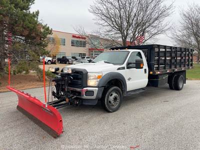 2015 Ford F-550 16' Steel Flatbed Truck Diesel Stakebed A/T Western Plow bidadoo