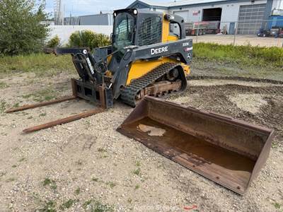 2016 John Deere 333E Skid Steer Track Loader Cab A/C Grappler Bucket Aux bidadoo