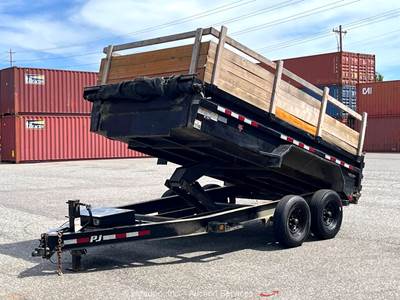 2022 PJ 1D192 T/A 14' Hydraulic Power Dump Stakeside Equipment Trailer bidadoo