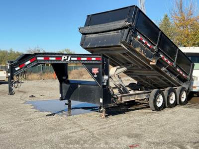 2020 PJ DL163 16' Tri-Axle Gooseneck Hydraulic Tilt Dump Hauler Trailer bidadoo