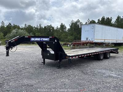 2023 Sure-Trac 25' T/A Gooseneck Flatbed Equipment Trailer Ramps bidadoo