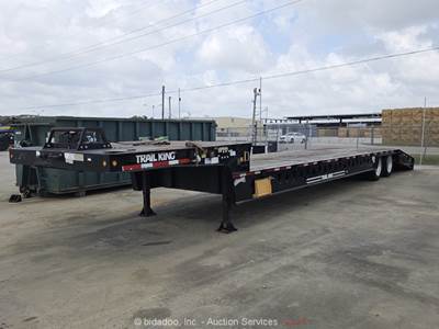 2015 Trail King TK80HT 48' Flatbed Hydraulic Dovetail Equipment Trailer bidadoo