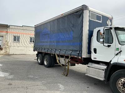 Freightliner 114SD Tandem Axle Curtain Side Truck - 410HP, 6 Speed Automatic