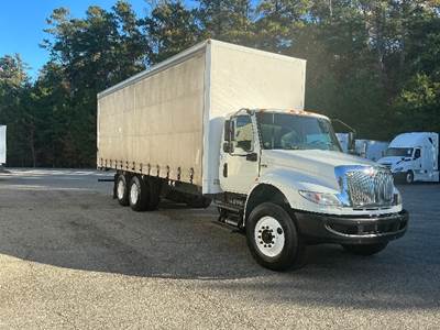International MV607 Tandem Axle Curtain Side Truck - Cummins, 300HP, 6 Speed Automatic