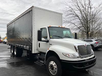 International MV607 Tandem Axle Curtain Side Truck - Cummins, 300HP, 10 Speed Manual