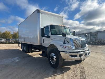 International MV607 Box Truck - 300HP, 6 Speed Automatic, Roll up Door