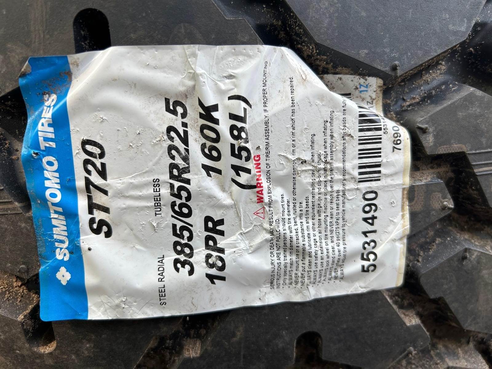 385/65R 22.5 Steel Radial Tubeless Tire [(1)NEW Sumitomo ST720 Tire