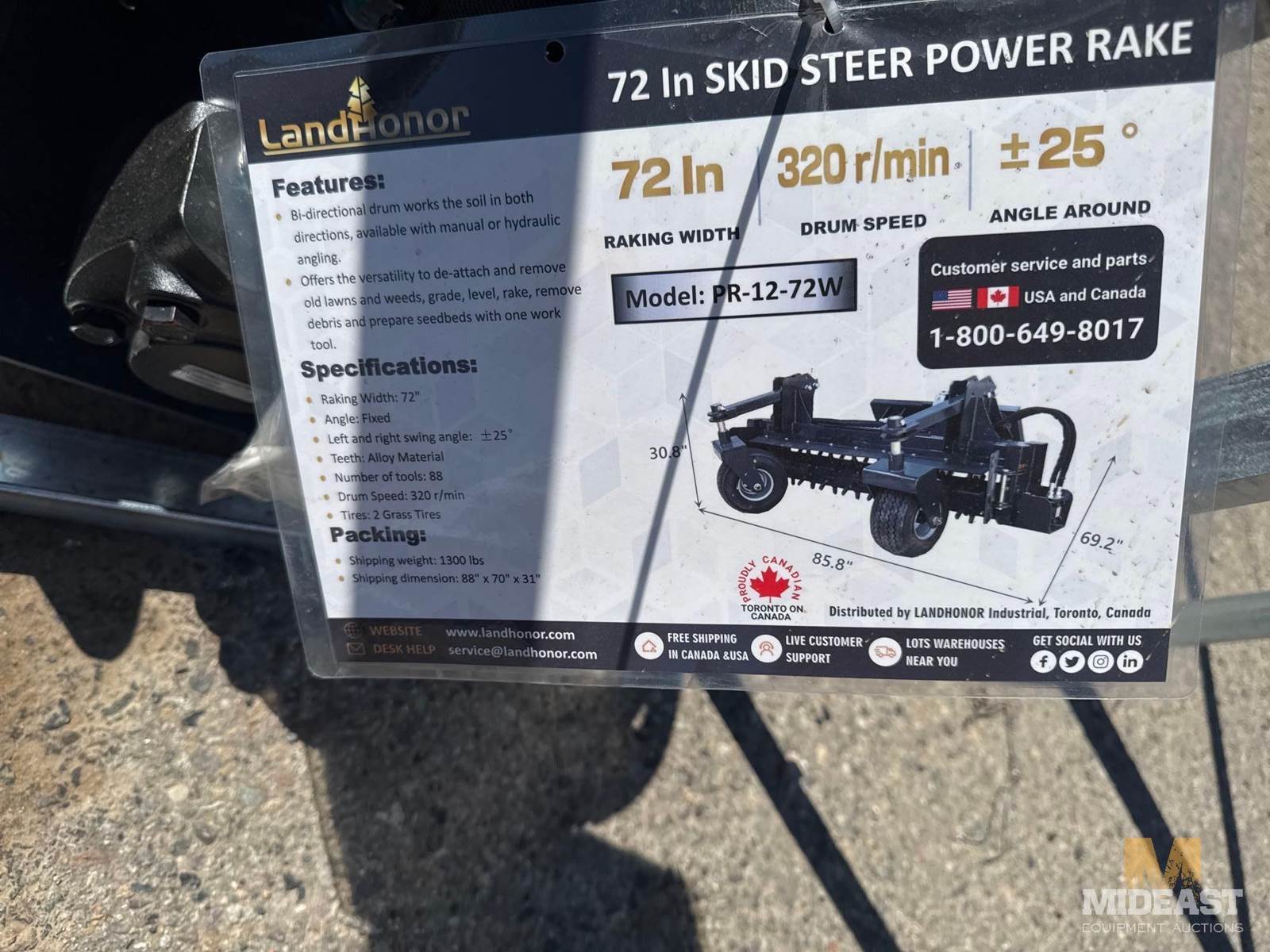 New 72 In Power Rake, 320 Revolutions Per Minute, 25 Degree Angle,Mn PR ...