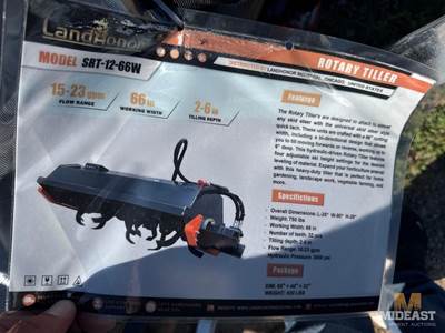 Rotary Tiller. 15-23 GPM Flow Range, 66 In Working Width, 2-6 In Tilling Depth.