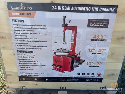 Automatic Tire Changer. 43.3 Max Wheel Diameter, 12-24 Inside Clamp, 10-22