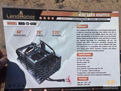 Mini Rock Grapple Unused Mini Rock Grapple. 44 In Working Width, Opens To 26 In,