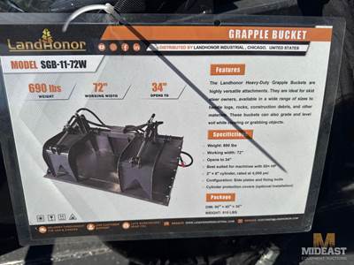 72 Inch Grapple Bucket Unused Grapple Bucket.72 In Width, Opens 34 In.
