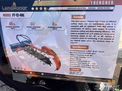 Field Trencher Attachment, 48 in Depth, 8 in Cutting Width, 60° Angle