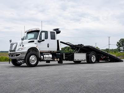 International MV Single Axle Rollback Tow Truck - Cummins, 300HP, 6 Speed Allison Rds Automatic