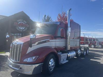 Peterbilt 579 Tri Axle Sleeper Semi Truck - Mid Roof Sleeper, Cummins 500HP, 13 Speed Manual