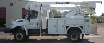 International 4300M7 SBA 4X4 Bucket Truck - Terex HiRanger HR40M Aerial Lift 45 FT Working Height with Material Handling Jib