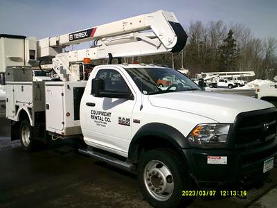 Ram 5500 4X4 Bucket Truck - Terex Hi-Ranger HR37M Aerial Lift 42 Ft Working Height with Material Handling Jib