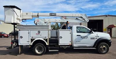 Ram 5500 4X4 Bucket Truck - Terex Hi-Ranger HR37M Aerial Lift 42 Ft Working Height with Material Handling Jib