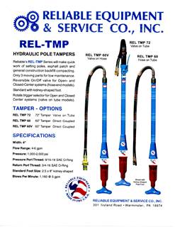 Hydraulic Utility Pole Tamper 60" H with On/Off Valve, Hose Whips, and HTMA Flat Faced Quick Couplers - Reliable Equipment REL-TMP-60V