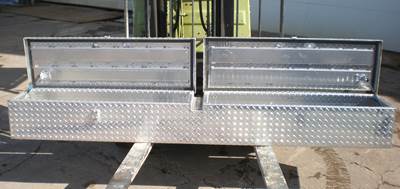 Aluminum Storage Chest / Tool Box 94" L x 10" H x 14" D with Dual Top Opening Doors for Truck Body.  Custom Built 1/8" Treadbrite Construction