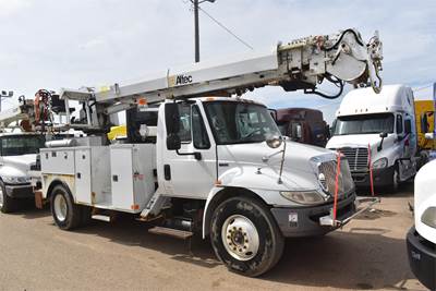 International DuraStar 4300 Single Axle Digger Derrick Truck - Automatic, 2012 Altec DM47T Digger Derrick