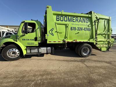 Freightliner M2 106 Single Axle Side Load Garbage Truck - Cummins, 260HP, Automatic