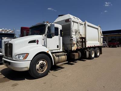 Kenworth T370 Tandem Axle Side Load Garbage Truck - Paccar, 350HP, Automatic
