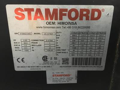 John Deere 6068HFU82 GENERATOR 200KVA USED Generator