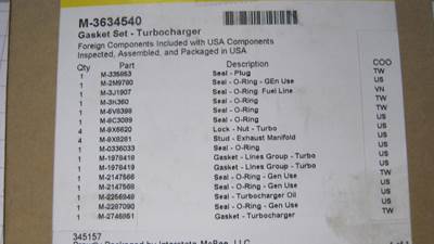 Caterpillar GASKET KIT TURBO M3634540 NEW
