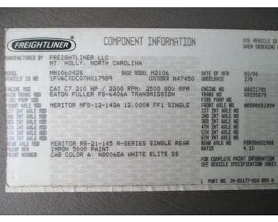 Meritor RS21145 Rear Axle Assembly for a Freightliner M2 106