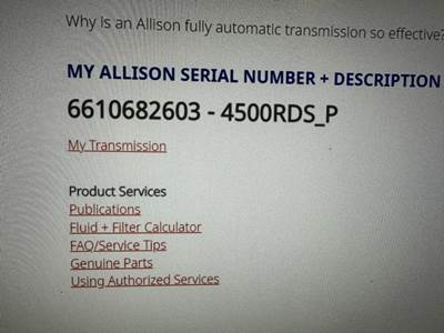 Allison 4500RDS Transmission for a Peterbilt 389