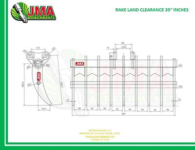 35" Brush Rake for 1 - 2 tons Mini Excavators. 30mm Pins