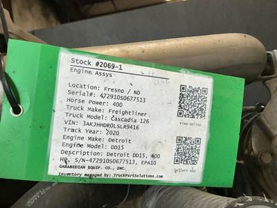 Detroit DD15 Engine for a Freightliner Cascadia 126