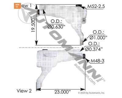 Surge Tank 2013-UP Kenworth T680/PETERBILT 579, 1 Large Port, 1 Small Port, Part # ATM 575.1043