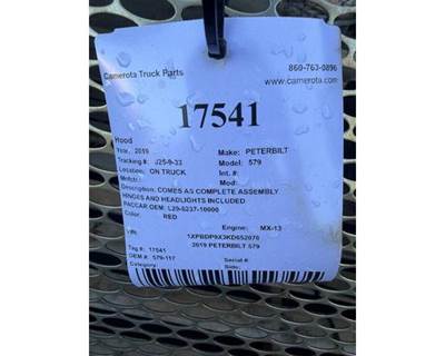 2019 Peterbilt 579 Hood Assembly with Hinges and Headlights, PACCAR OEM Part # L29-6237-10000