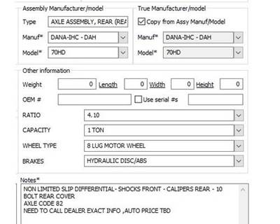 Ford Rear Axle Assembly for a Dana-Ihc 70HD