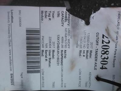 Meritor-Rockwell MD2014XR336 Cutoff for a Paccar LOW AIR RIDE