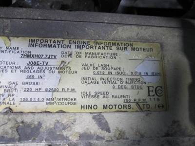 Hino J08E-TV (HYD BRAKE) Engine