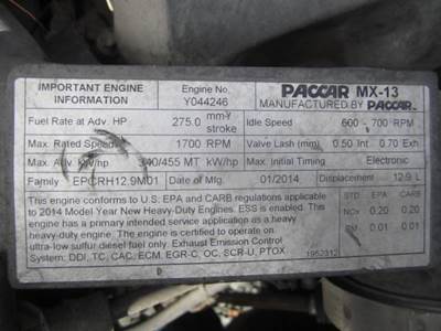 Paccar MX-13 Engine for a Paccar MX-13 EPA 13