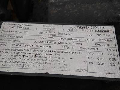 Paccar MX-13 Engine for a Paccar MX-13 EPA 13