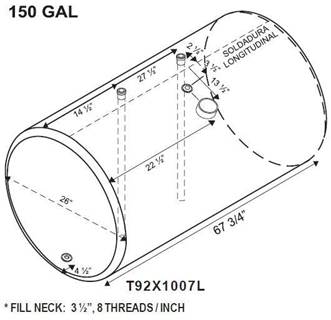 International 9200 1988-1997 Left Fuel Tank for a Alum Cylinder 145-154 GALLON