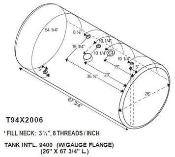 International 9400 1987-1996 Right Fuel Tank for a Alum Cylinder 145-154 GALLON