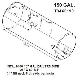 International 9400 1987-1996 Left Fuel Tank for a Alum Cylinder 155-164 GALLON