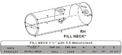 Kenworth T800 Left Fuel Tank for a Alum Cylinder Kenworth 145-154 GALLON