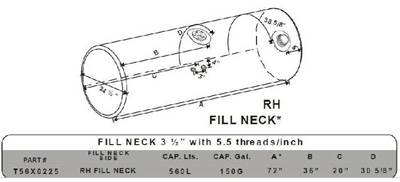 Kenworth T800 Right Fuel Tank for a Alum Cylinder Kenworth 145-154 GALLON