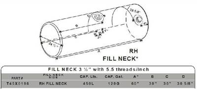 Kenworth Left Fuel Tank for a Alum Cylinder Kenworth 115-124 GALLON
