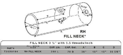 Kenworth T300 1995-2009 Left Fuel Tank for a Alum Cylinder Kenworth 65-74 GALLON