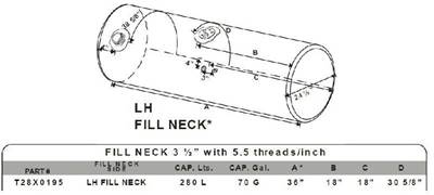 Kenworth Left Fuel Tank for a Alum Cylinder Kenworth 65-74 GALLON