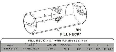 Kenworth Left Fuel Tank for a Alum Cylinder Kenworth 65-74 GALLON