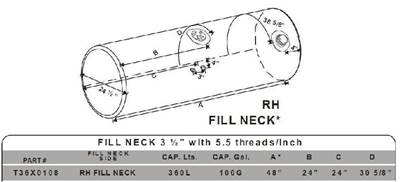 Kenworth Right Fuel Tank for a Alum Cylinder Kenworth 95-104 GALLON